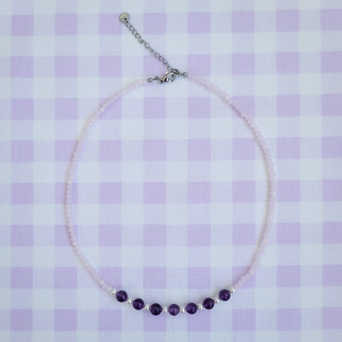 Amethyst Natural Gemstone, Swarovski White Pearl & Crystal Bead Necklace