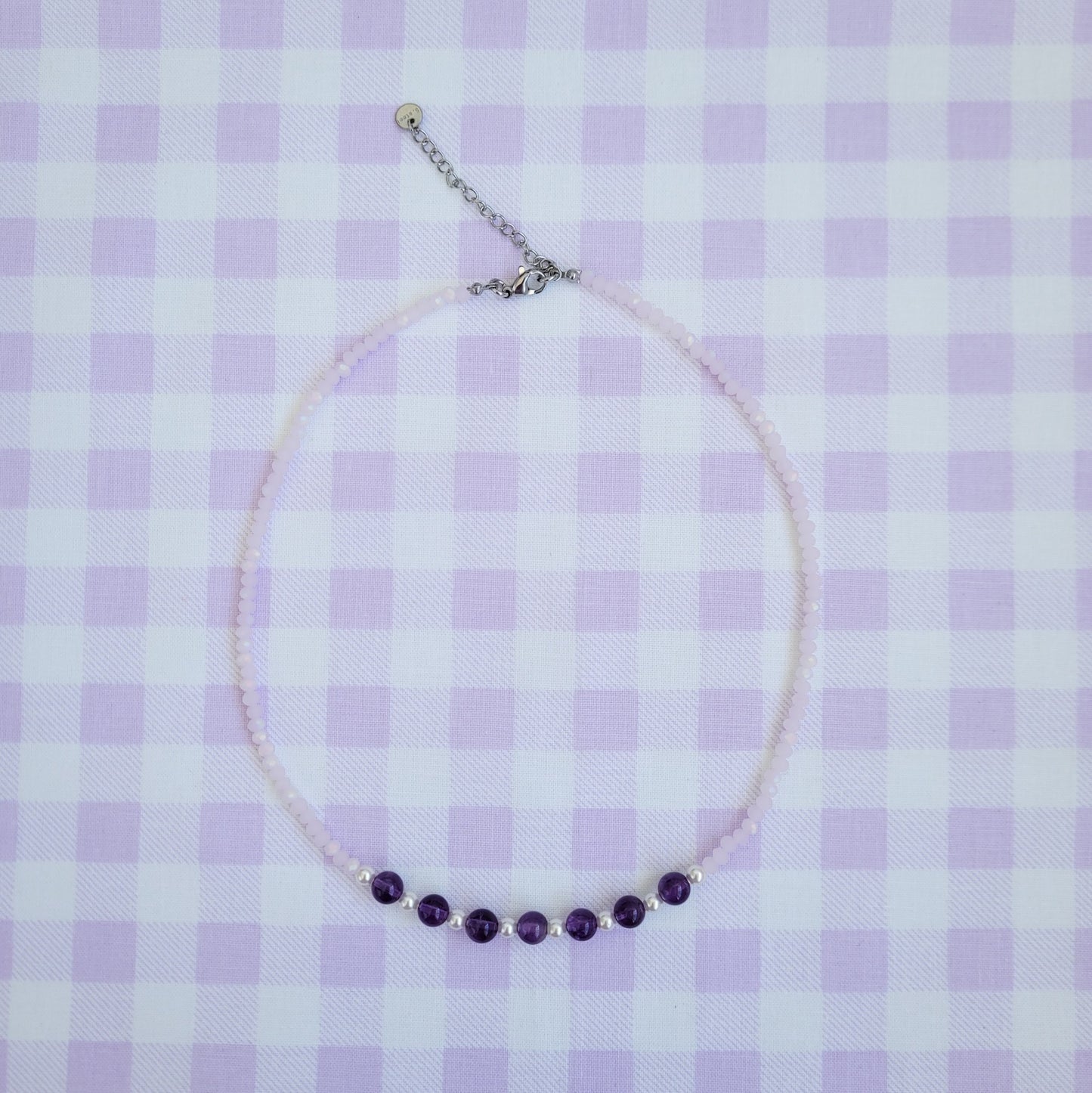 Amethyst Natural Gemstone, Swarovski White Pearl & Crystal Bead Necklace