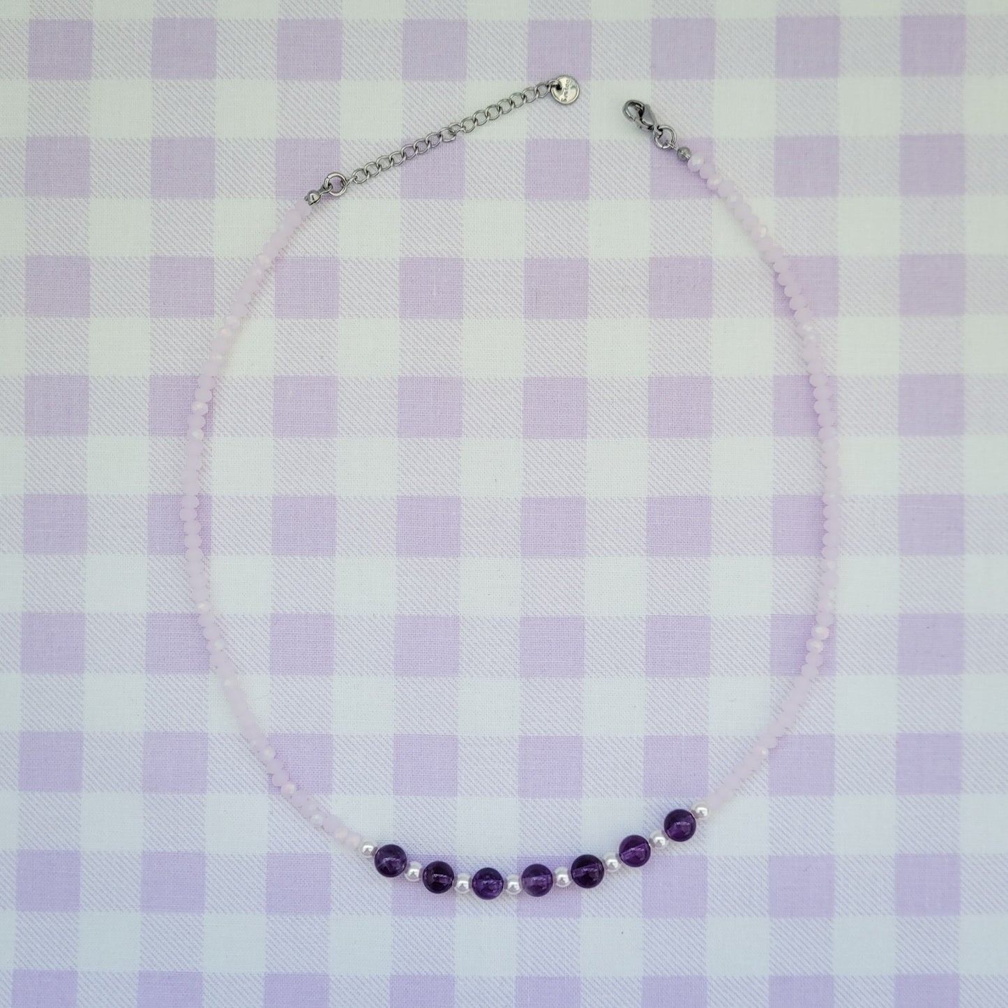 Amethyst Natural Gemstone, Swarovski White Pearl & Crystal Bead Necklace
