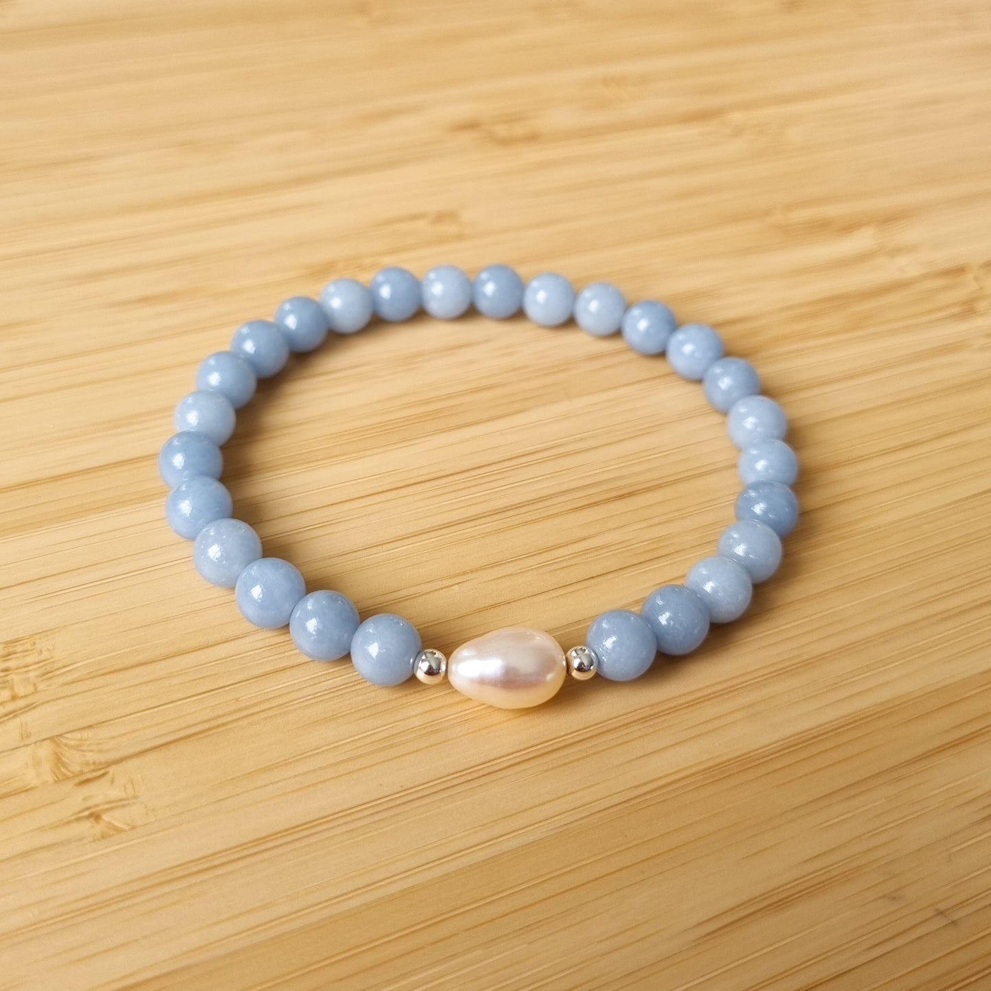 Blue Angelite & Freshwater Pearl Bracelet