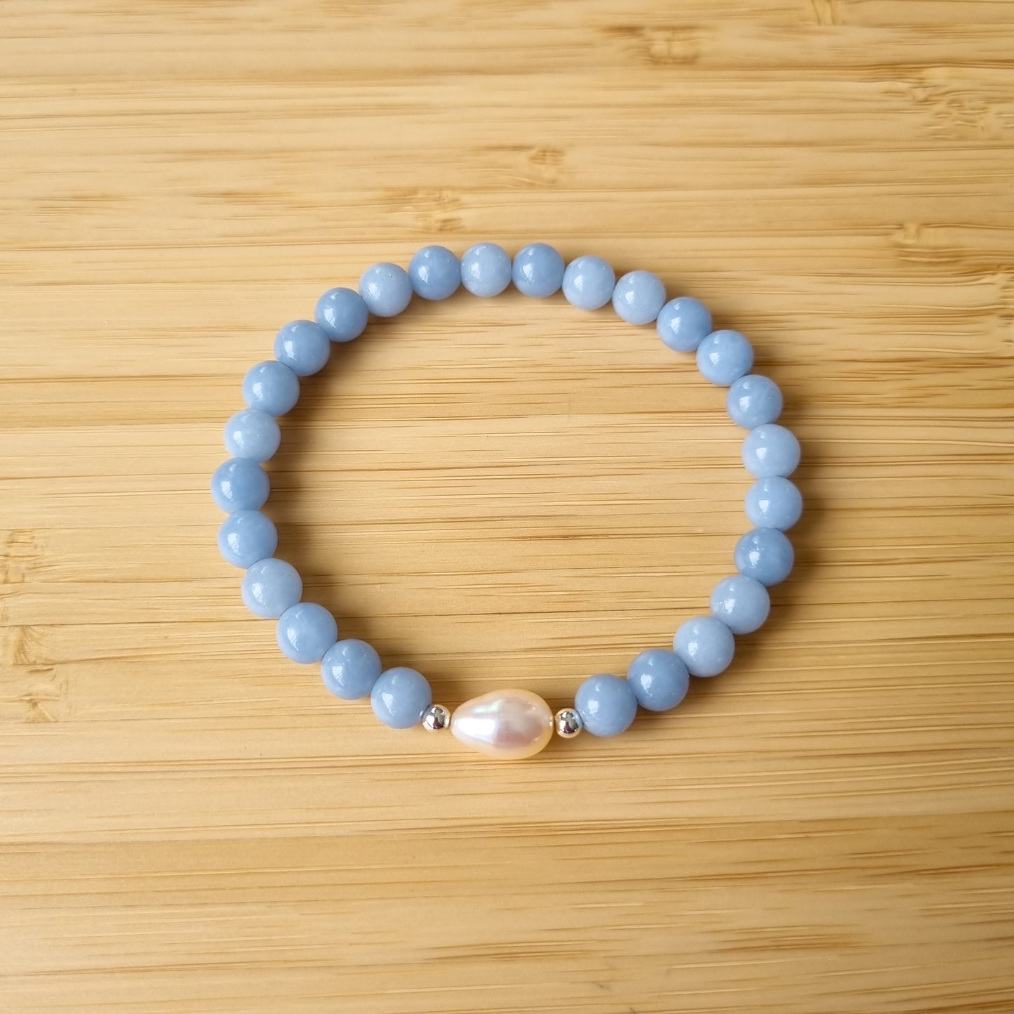Blue Angelite & Freshwater Pearl Bracelet