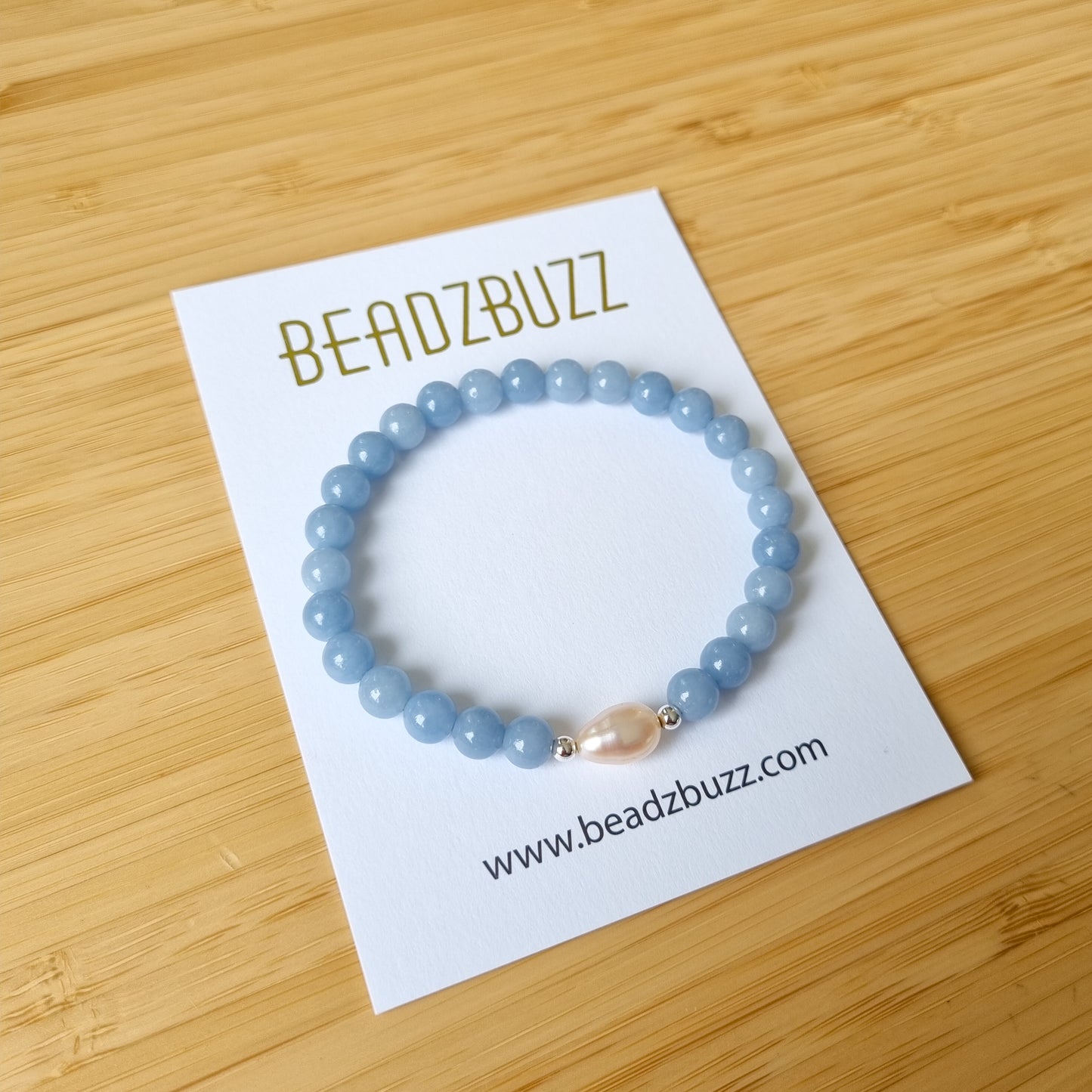 Blue Angelite & Freshwater Pearl Bracelet