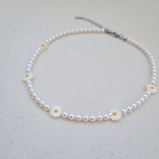 Swarovski White Pearl Daisy Choker Necklace