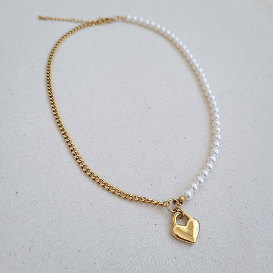 Swarovski White Pearl & Gold Surgical Steel Necklace