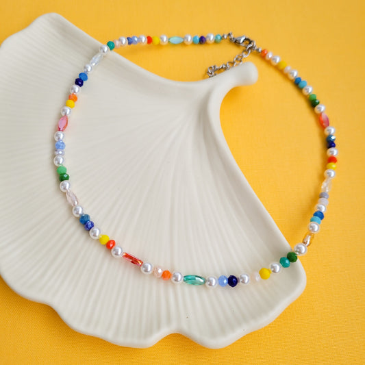 Swarovski White Pearl Necklace with Colourful Beads