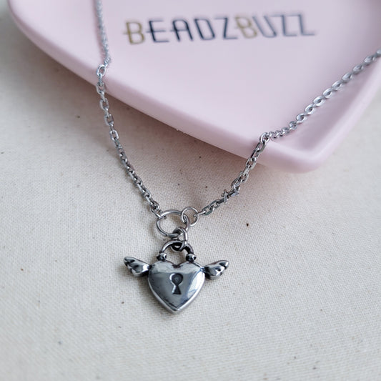 Love Heart Angel Wings Pendant Necklace