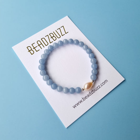 Blue Angelite & Freshwater Pearl Bracelet