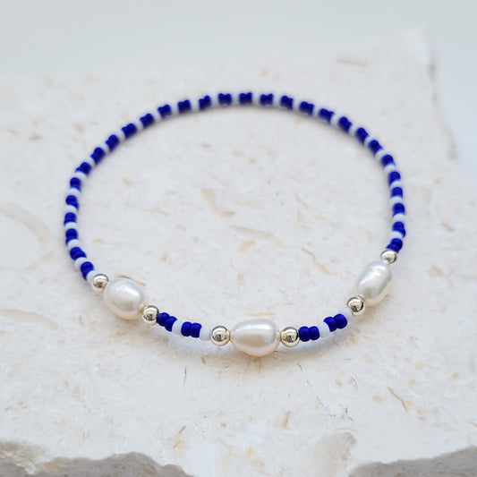 Blue & White Dainty Freshwater Pearl Bracelet
