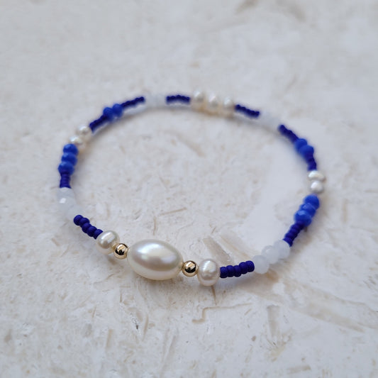 Blue & White Freshwater Pearl Bracelet